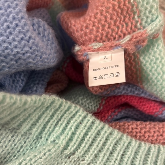 Blue and Pink Crew Neck Sweater with Striped Design - Picture 2 of 7